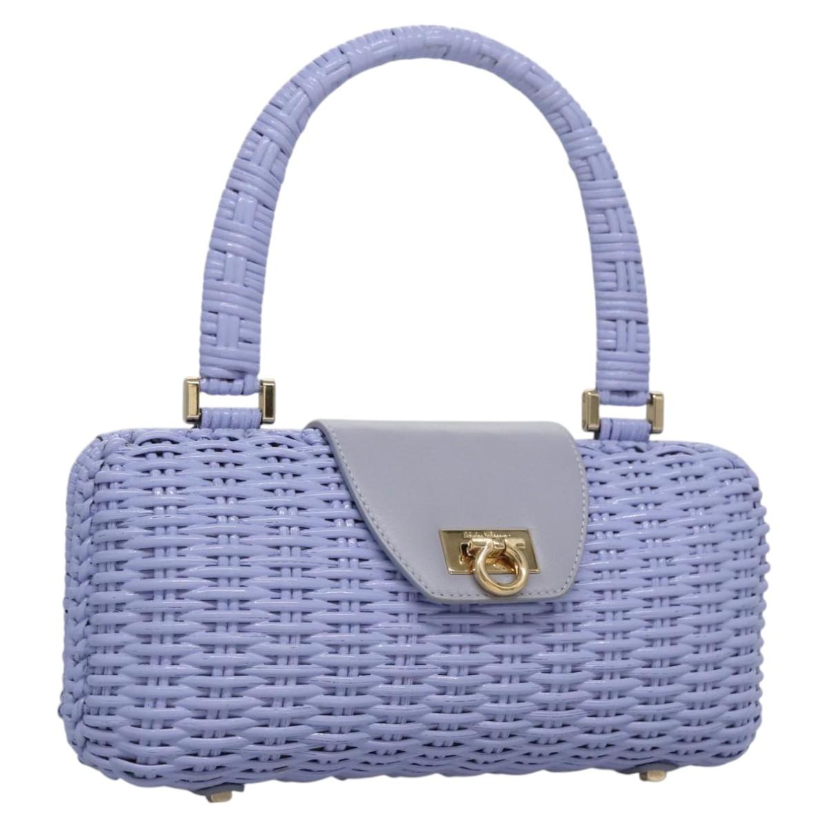 Salvatore Ferragamo Gancini Hand Bag Wicker Purple Gold Auth 110237AM
