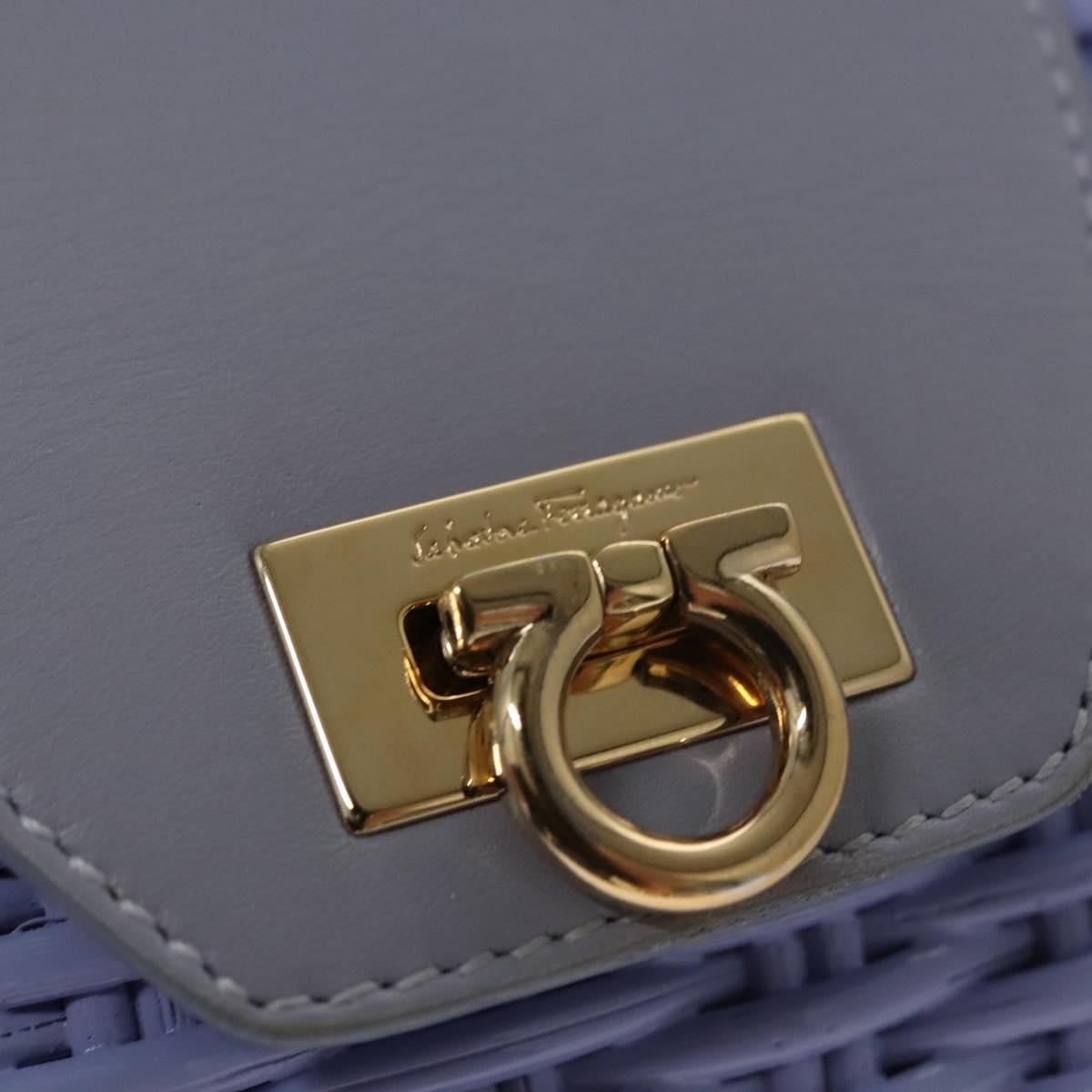 Salvatore Ferragamo Gancini Hand Bag Wicker Purple Gold Auth 110237AM
