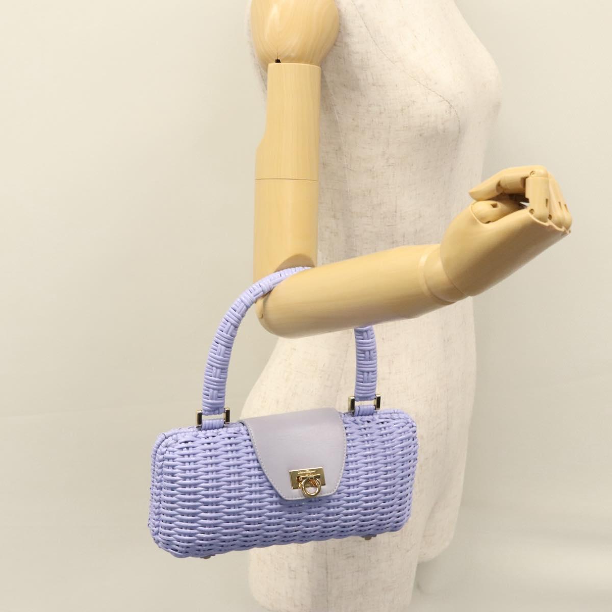 Salvatore Ferragamo Gancini Hand Bag Wicker Purple Gold Auth 110237AM