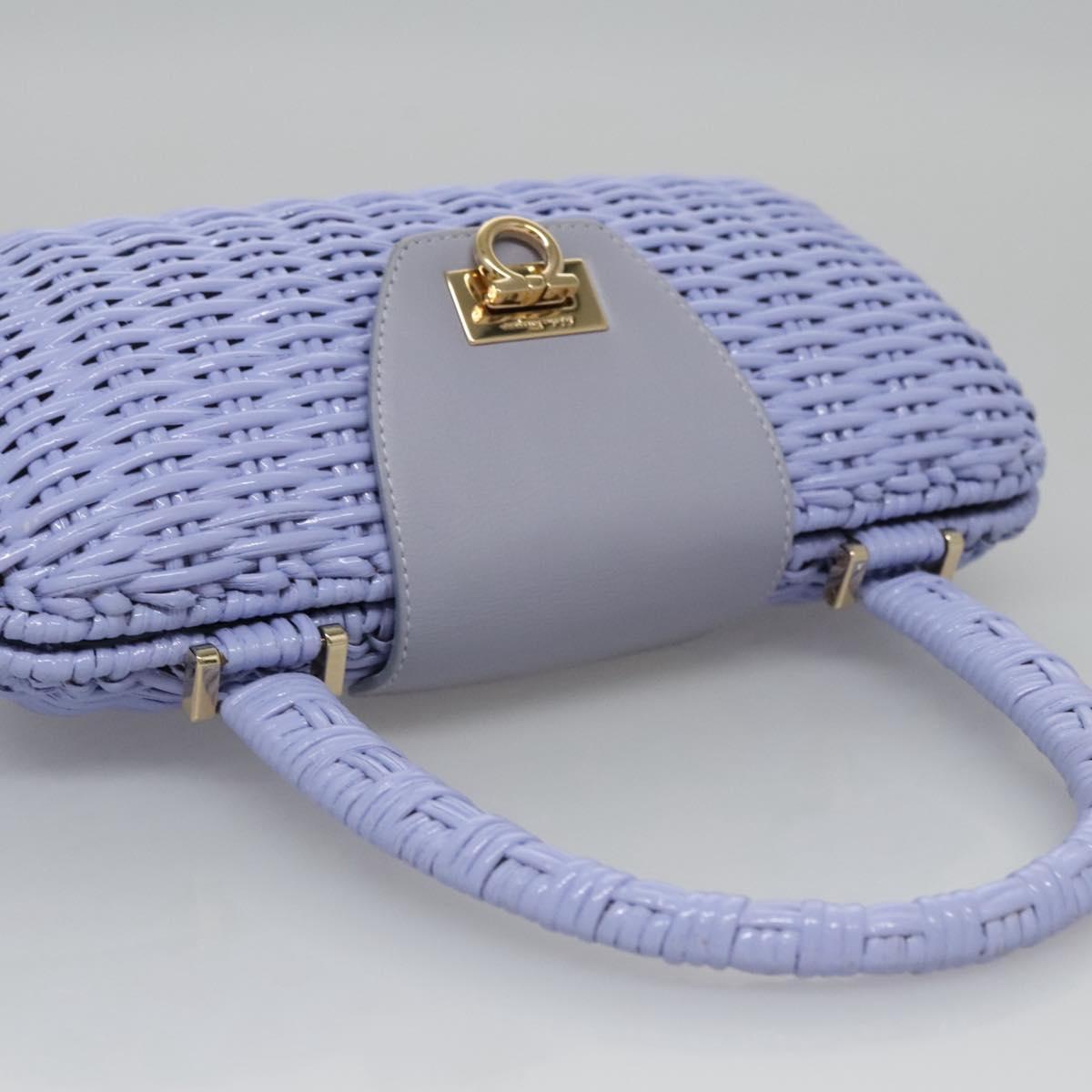 Salvatore Ferragamo Gancini Hand Bag Wicker Purple Gold Auth 110237AM