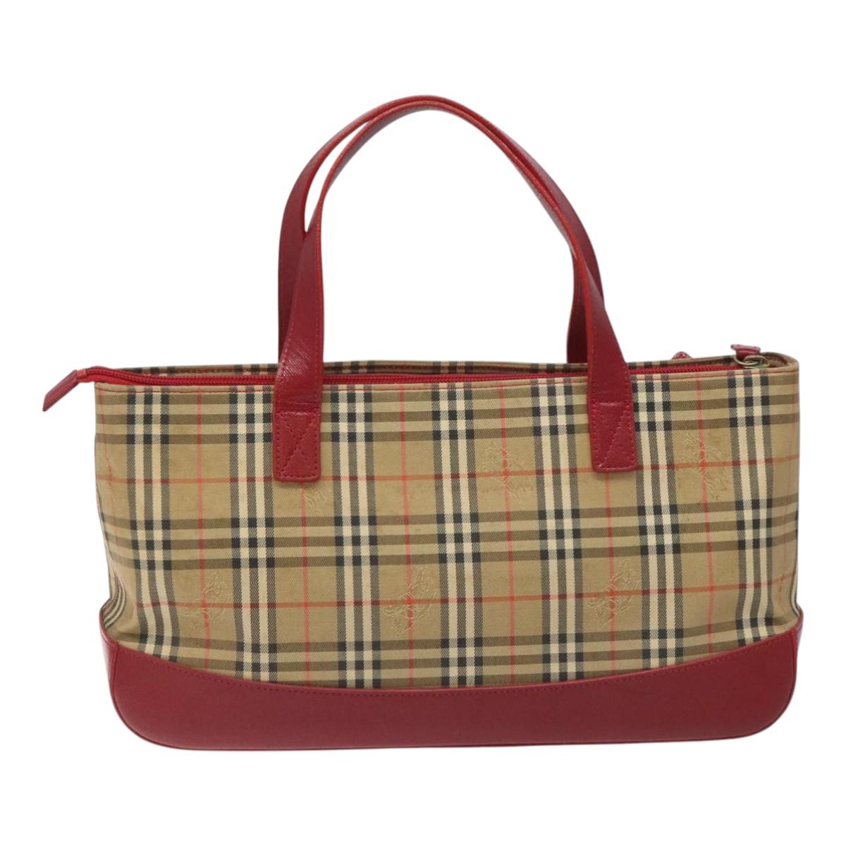 BURBERRY Nova Check Hand Bag Canvas Beige Auth 110238