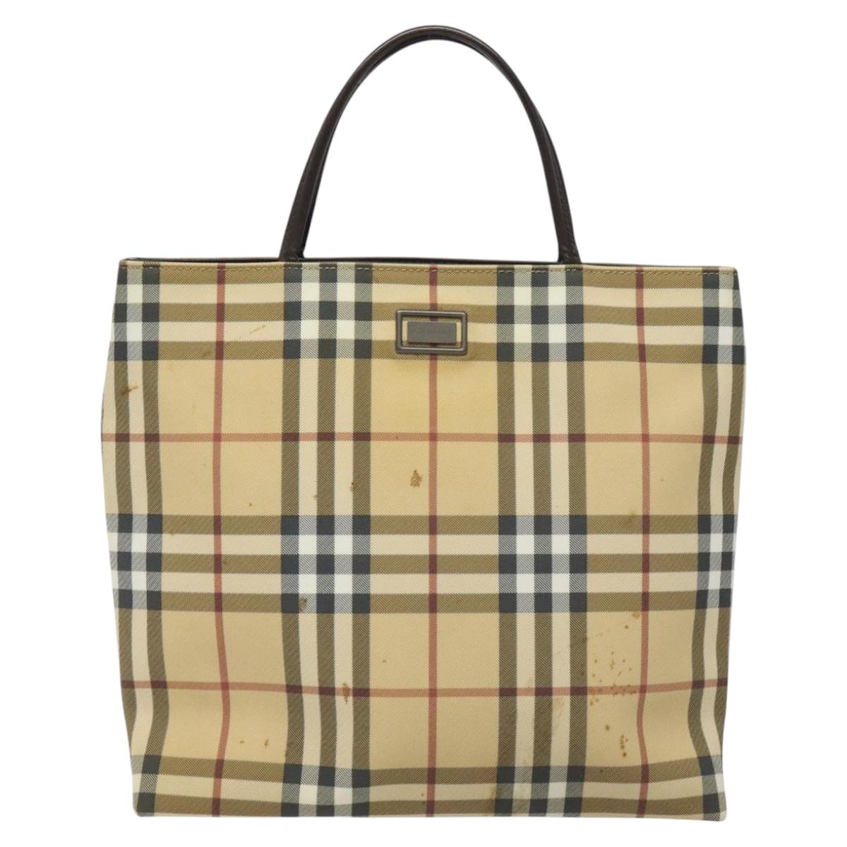 BURBERRY Nova Check Hand Bag PVC Beige Auth 110244