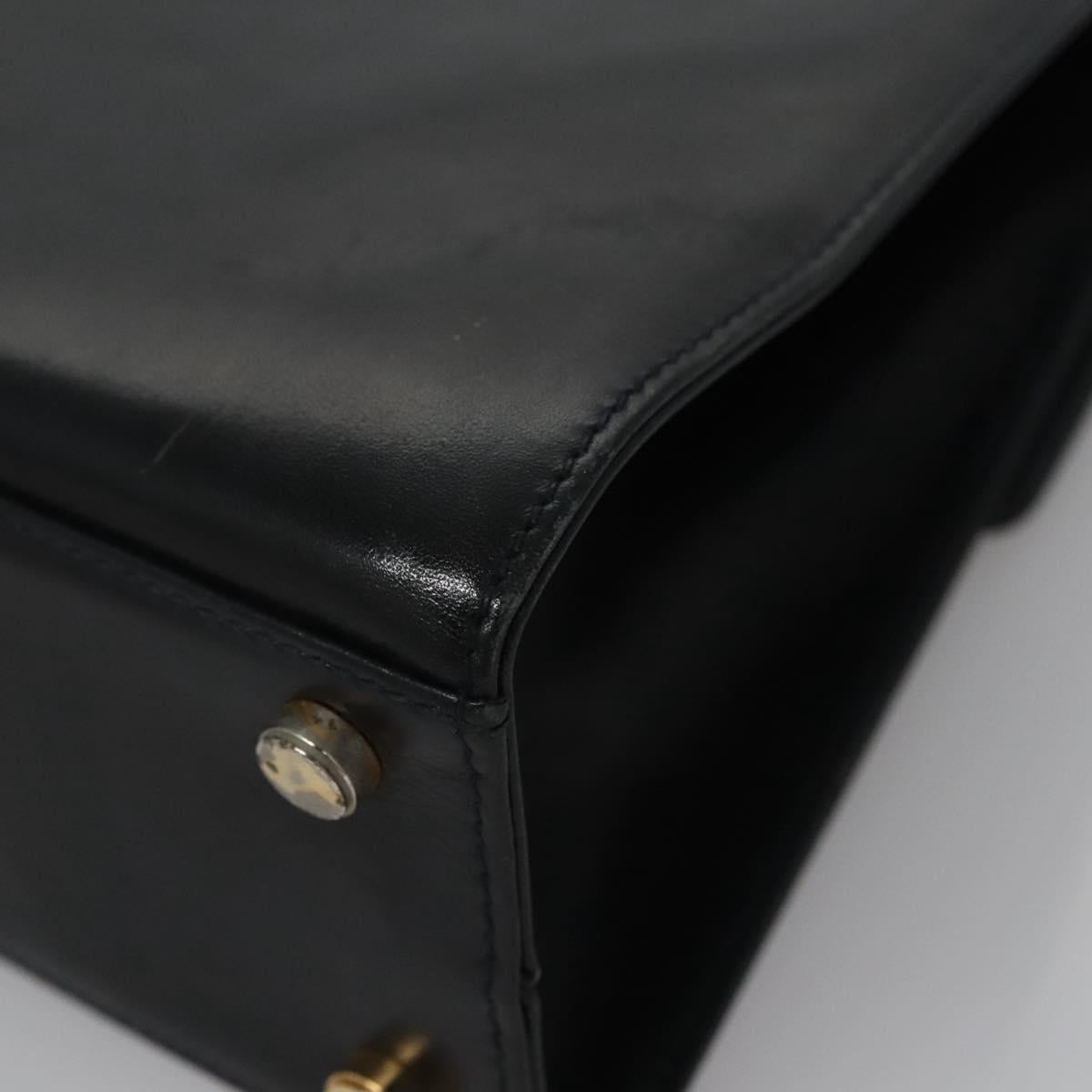 Salvatore Ferragamo Gancini Hand Bag Leather Black Auth 110245