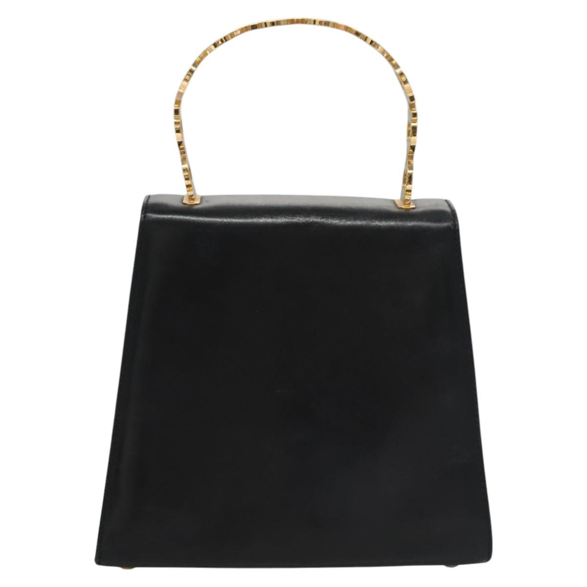 Salvatore Ferragamo Gancini Hand Bag Leather Black Auth 110245