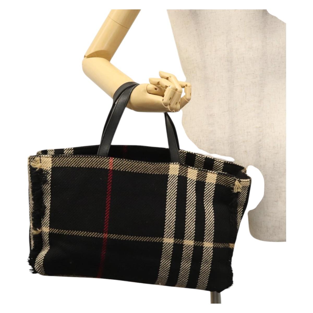 BURBERRY Nova Check Hand Bag Canvas Black Auth 110246