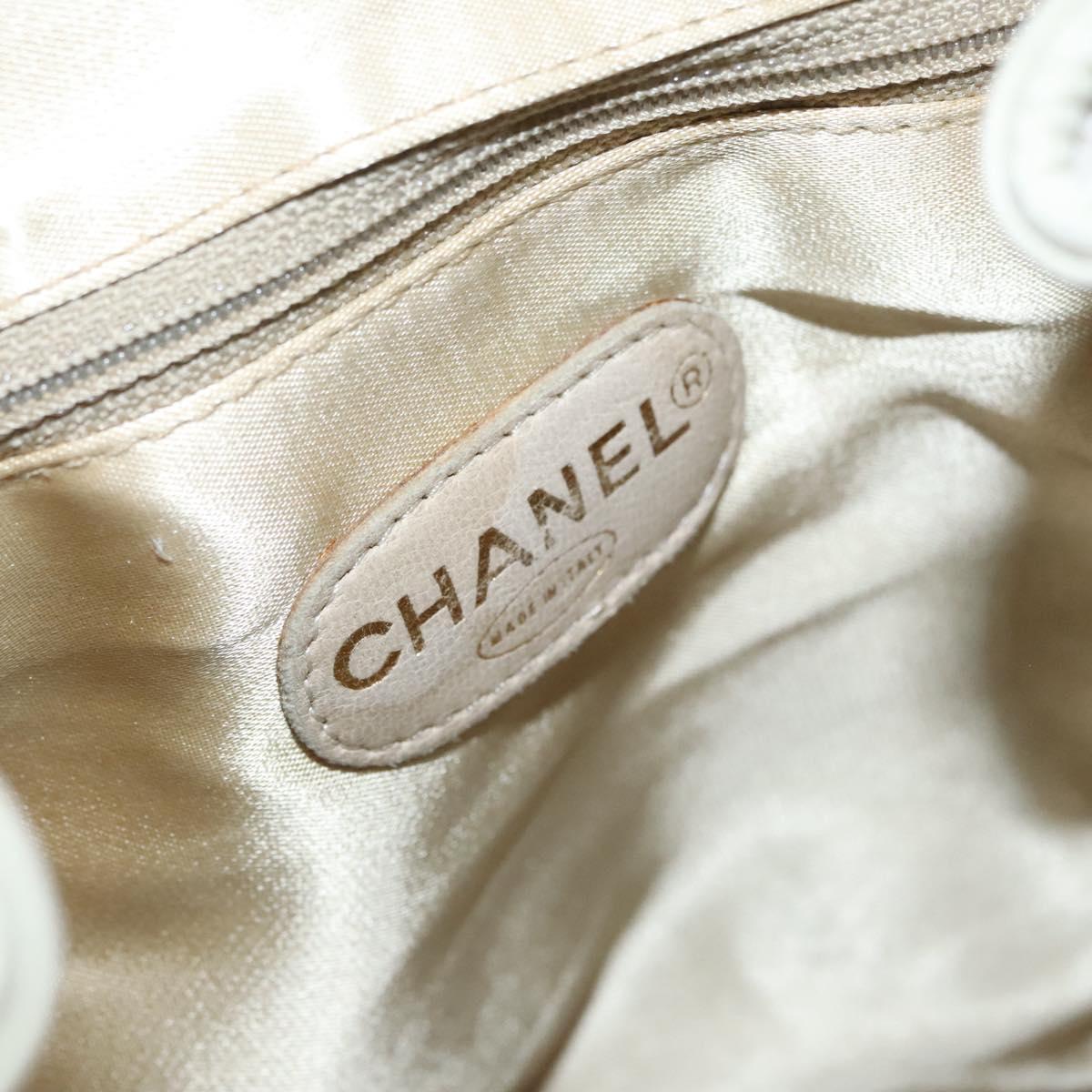 CHANEL Matelasse Chain Shoulder Bag Canvas White Light Blue CC Auth 110253