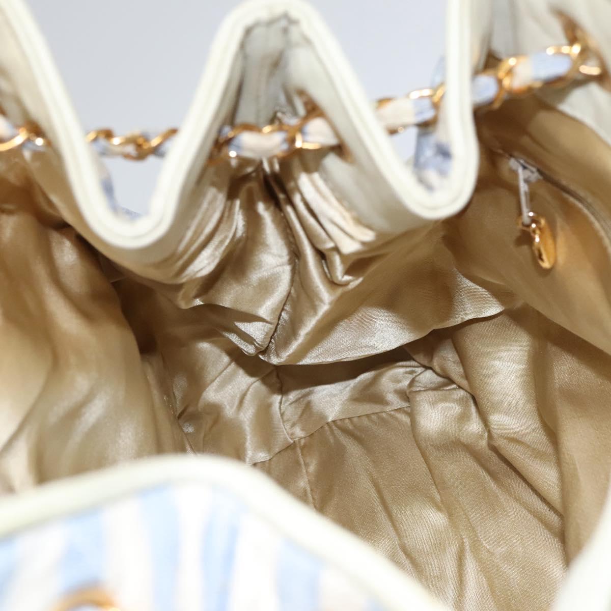 CHANEL Matelasse Chain Shoulder Bag Canvas White Light Blue CC Auth 110253