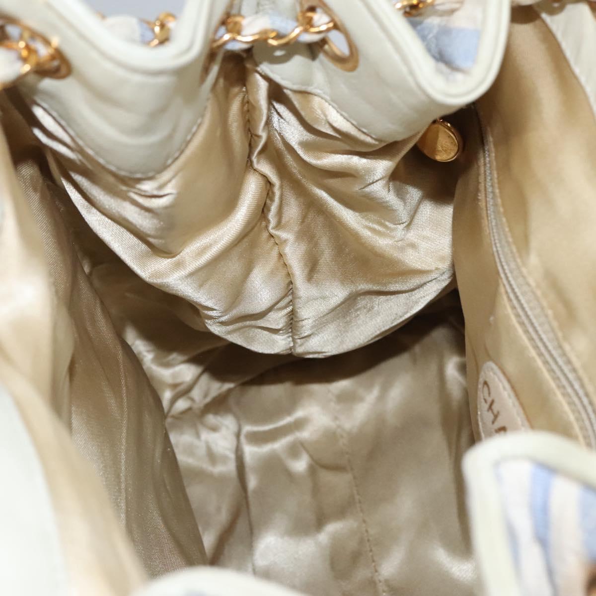 CHANEL Matelasse Chain Shoulder Bag Canvas White Light Blue CC Auth 110253