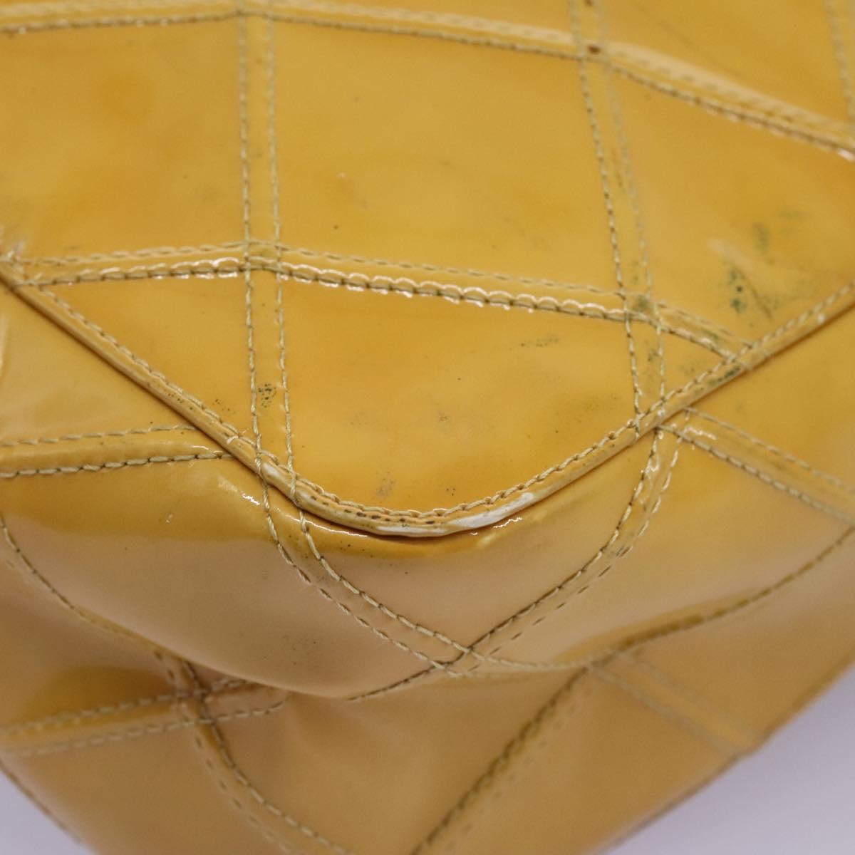 CHANEL Bicolore Shoulder Bag Patent leather Yellow CC Auth 110286