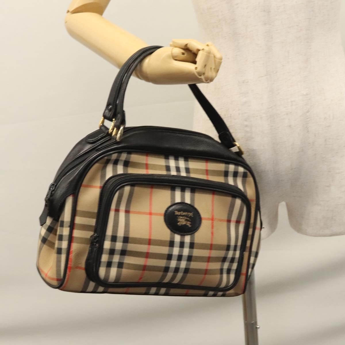 Burberrys Nova Check Hand Bag Canvas Beige Auth 110289