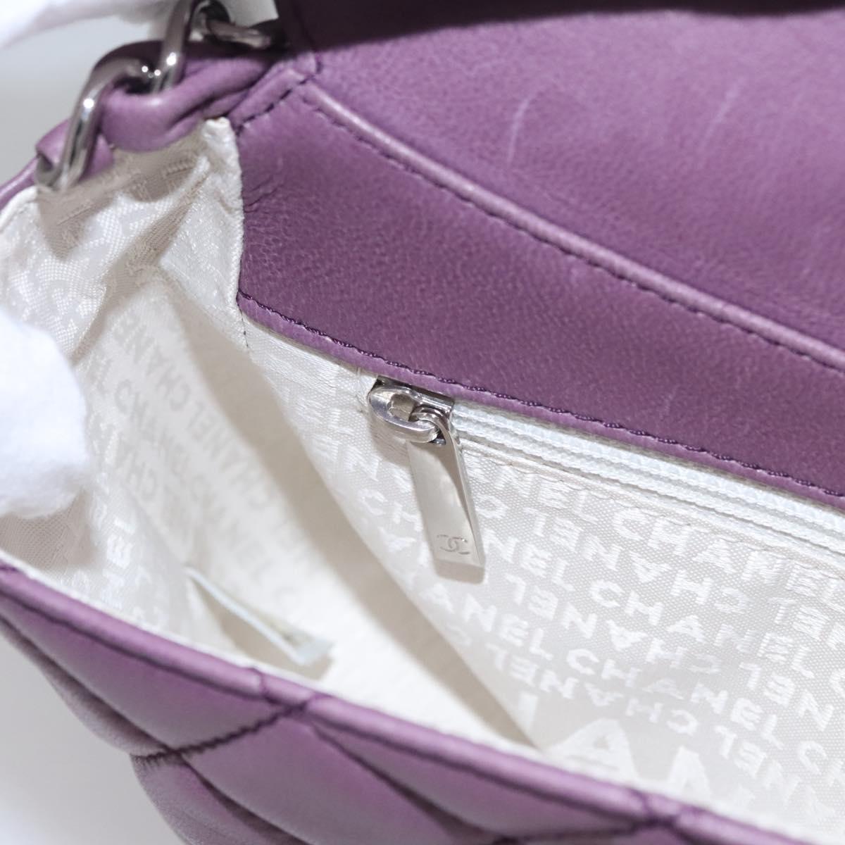 CHANEL Matelasse Chain Shoulder Bag Lamb Skin Purple CC Auth 110303AV