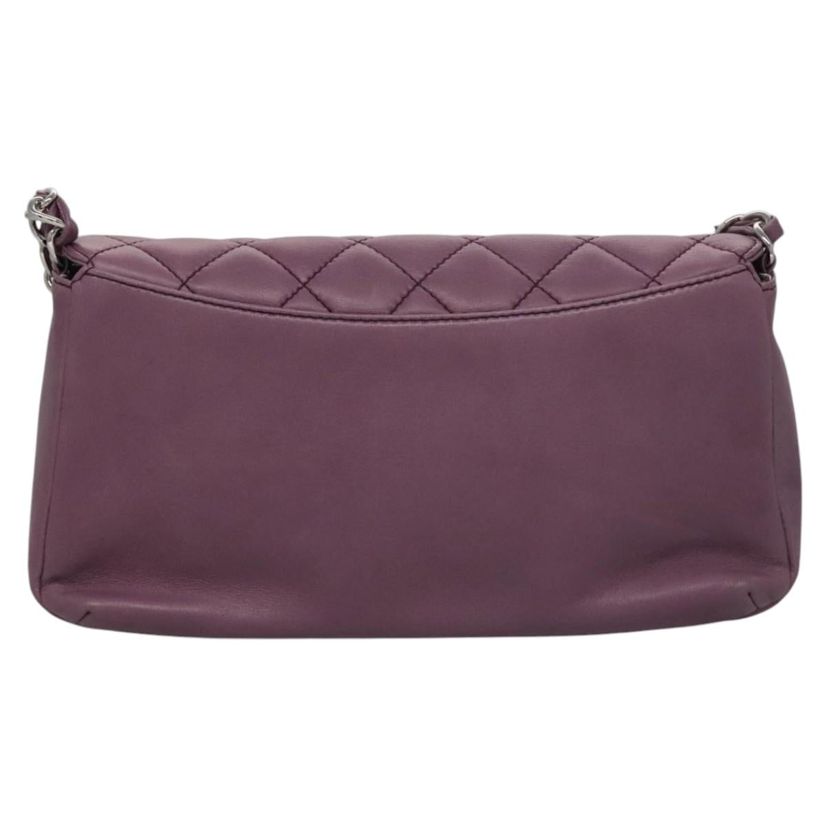 CHANEL Matelasse Chain Shoulder Bag Lamb Skin Purple CC Auth 110303AV
