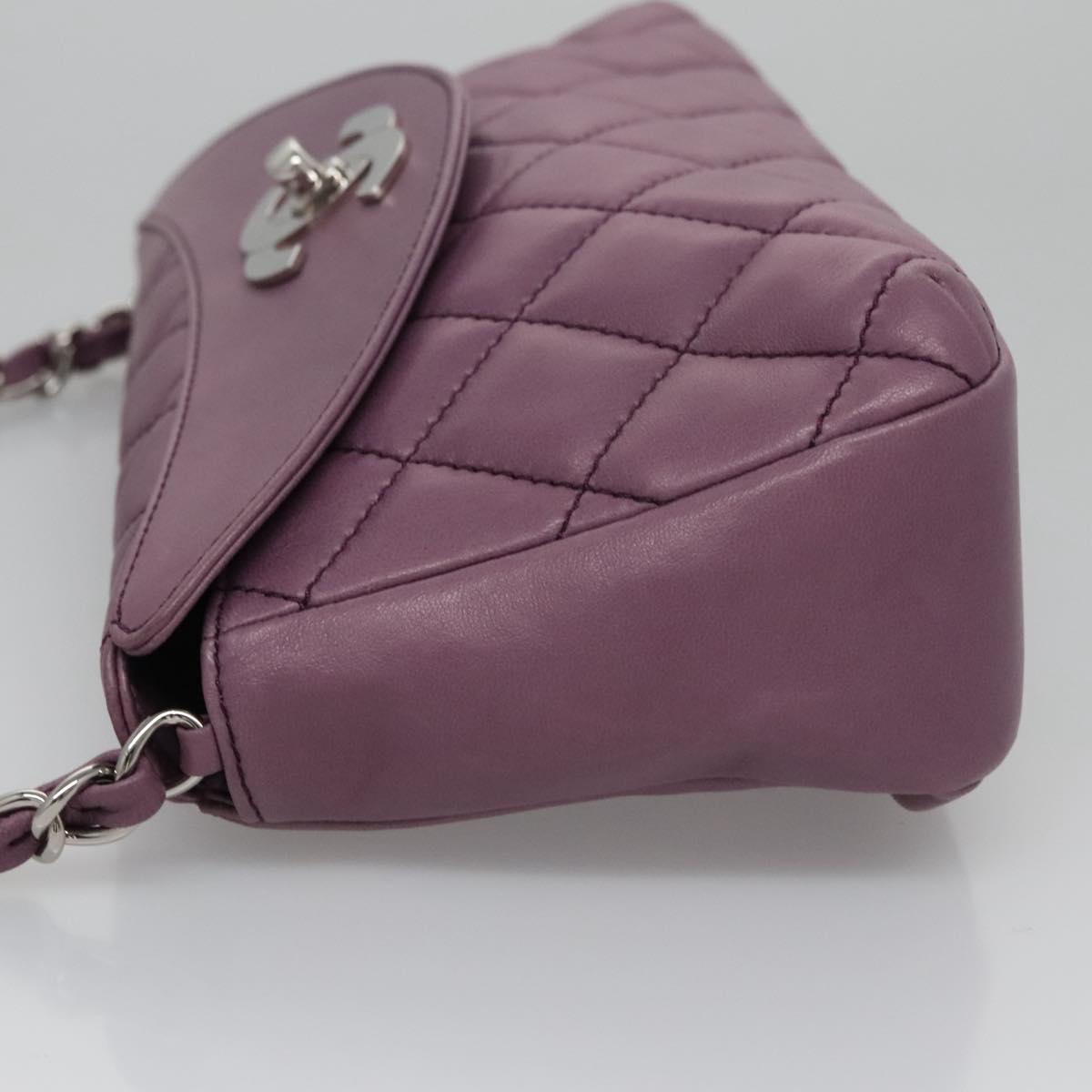 CHANEL Matelasse Chain Shoulder Bag Lamb Skin Purple CC Auth 110303AV