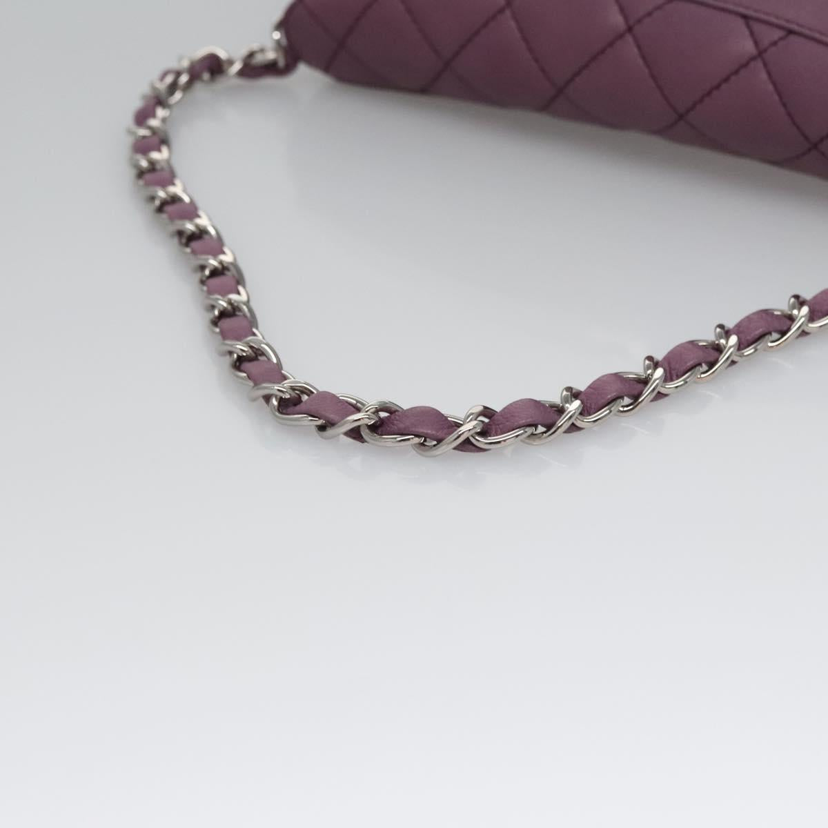 CHANEL Matelasse Chain Shoulder Bag Lamb Skin Purple CC Auth 110303AV