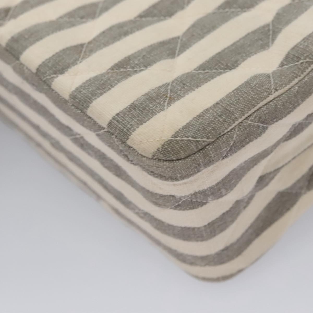 CHANEL Striped Matelasse Chain Shoulder Bag Canvas White Gray CC Auth 110304AV