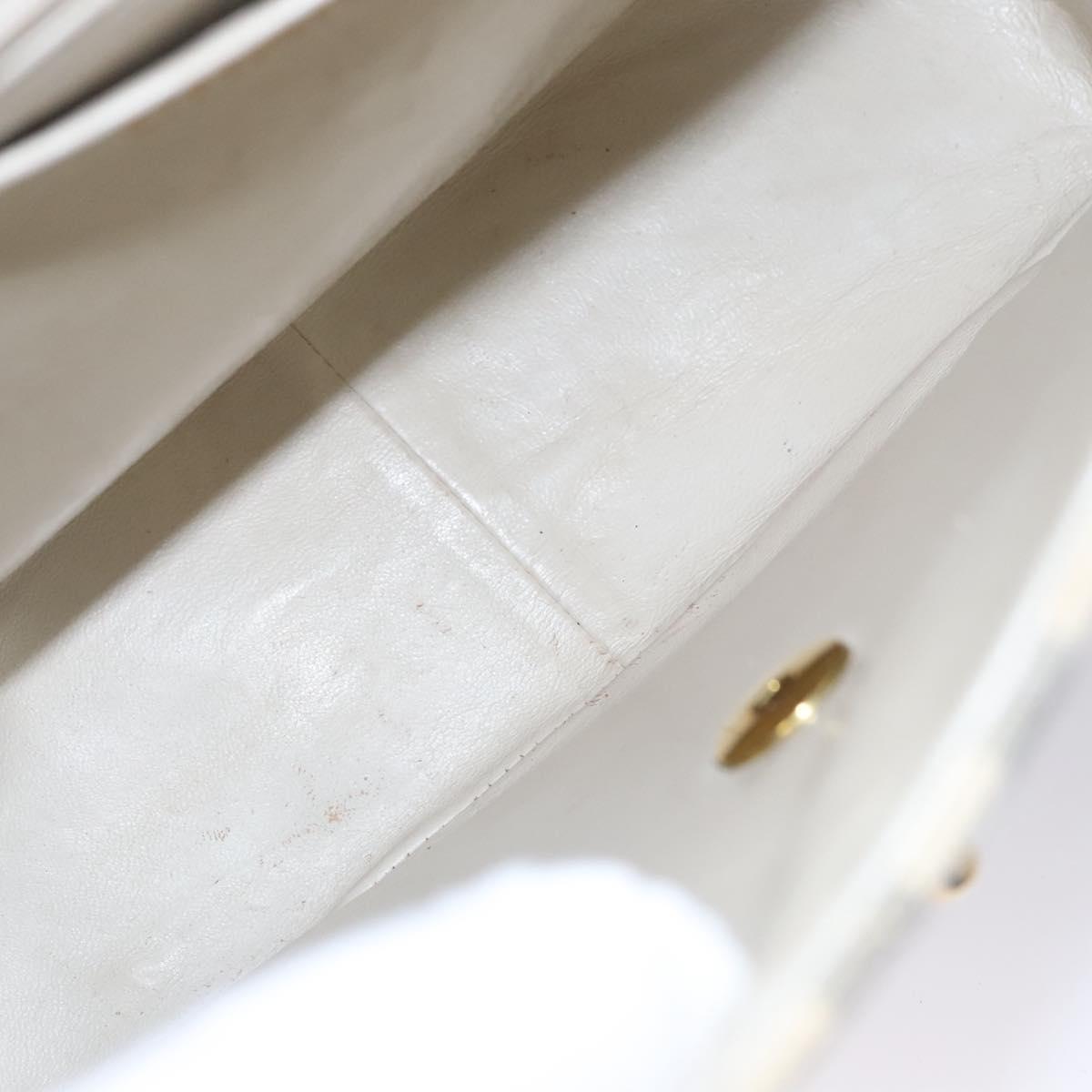 CHANEL Striped Matelasse Chain Shoulder Bag Canvas White Gray CC Auth 110304AV