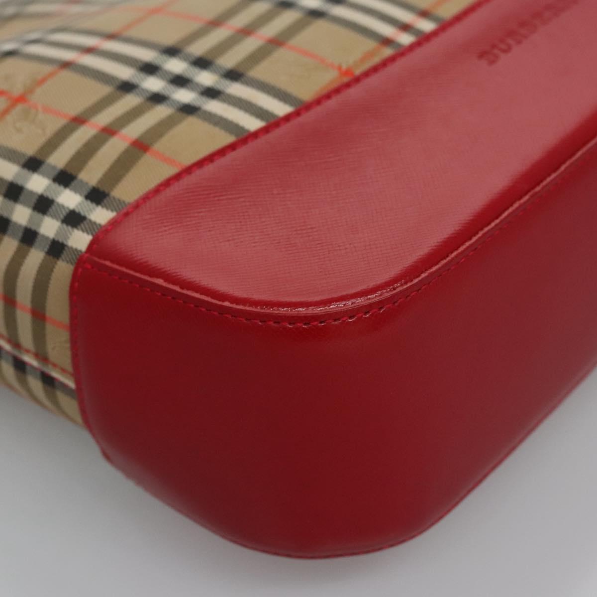 BURBERRY Nova Check Hand Bag Canvas Beige Red Auth 110306