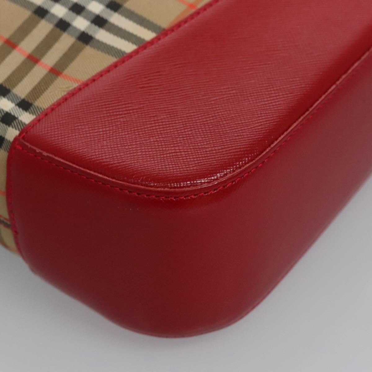 BURBERRY Nova Check Hand Bag Canvas Beige Red Auth 110306