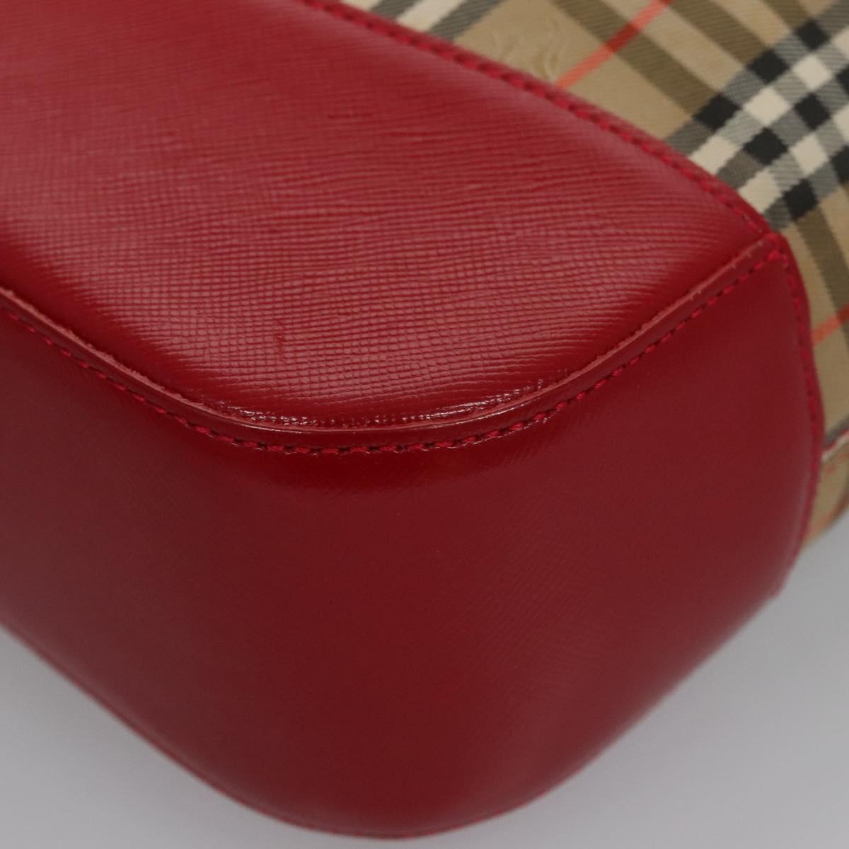 BURBERRY Nova Check Hand Bag Canvas Beige Red Auth 110306