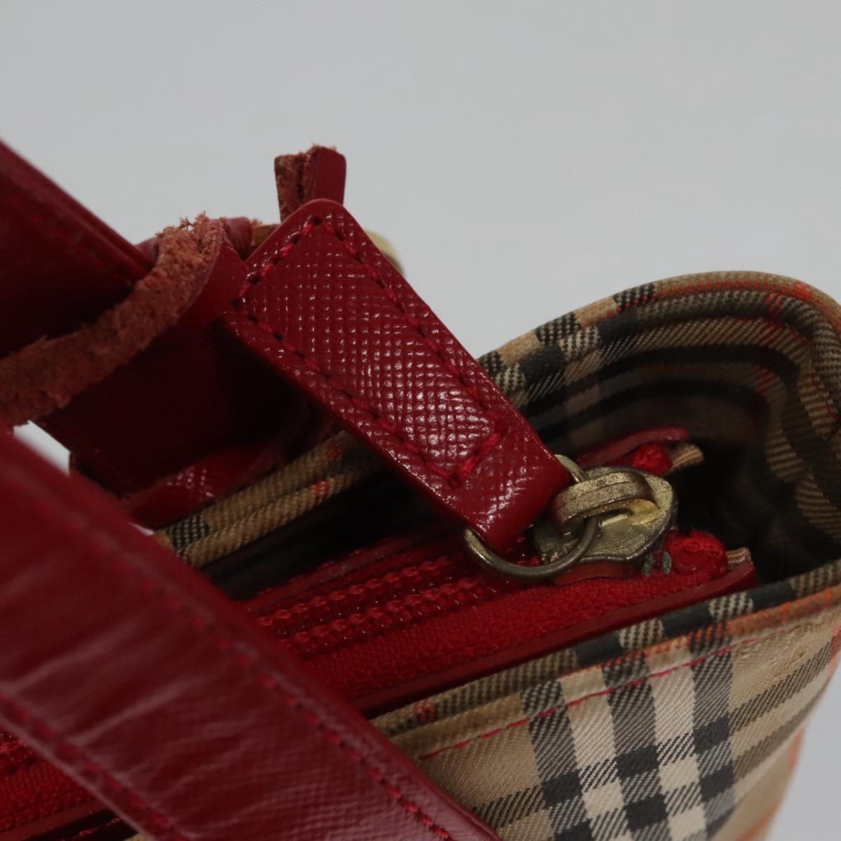 BURBERRY Nova Check Hand Bag Canvas Beige Red Auth 110306