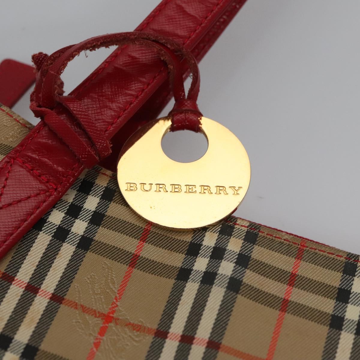 BURBERRY Nova Check Hand Bag Canvas Beige Red Auth 110306