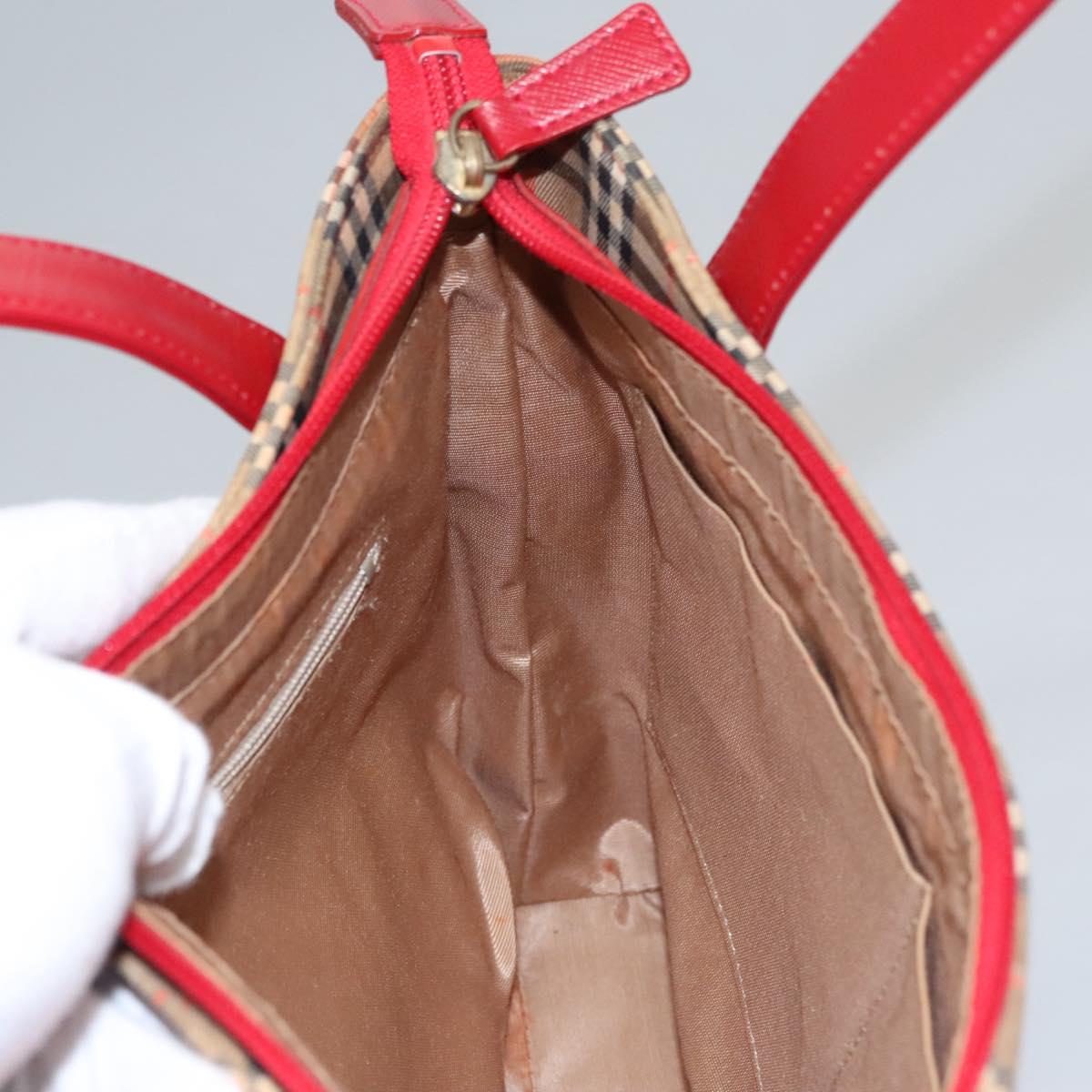 BURBERRY Nova Check Hand Bag Canvas Beige Red Auth 110306