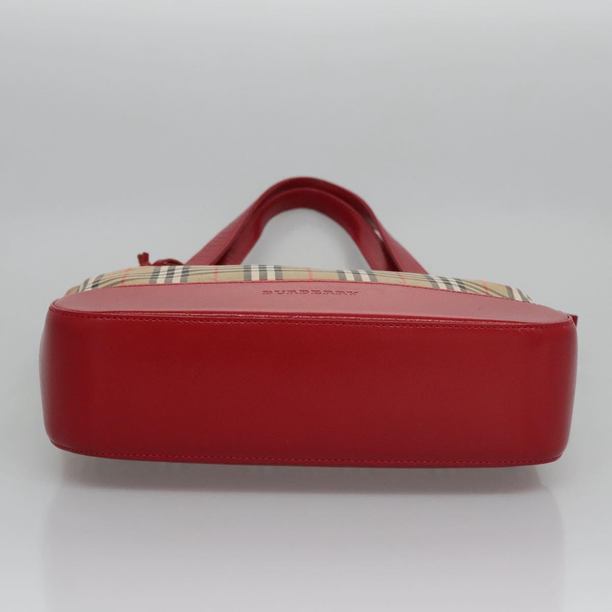 BURBERRY Nova Check Hand Bag Canvas Beige Red Auth 110306