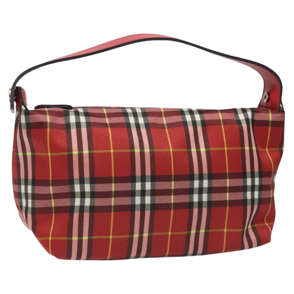 BURBERRY Nova Check Hand Bag Nylon Red Auth 110324