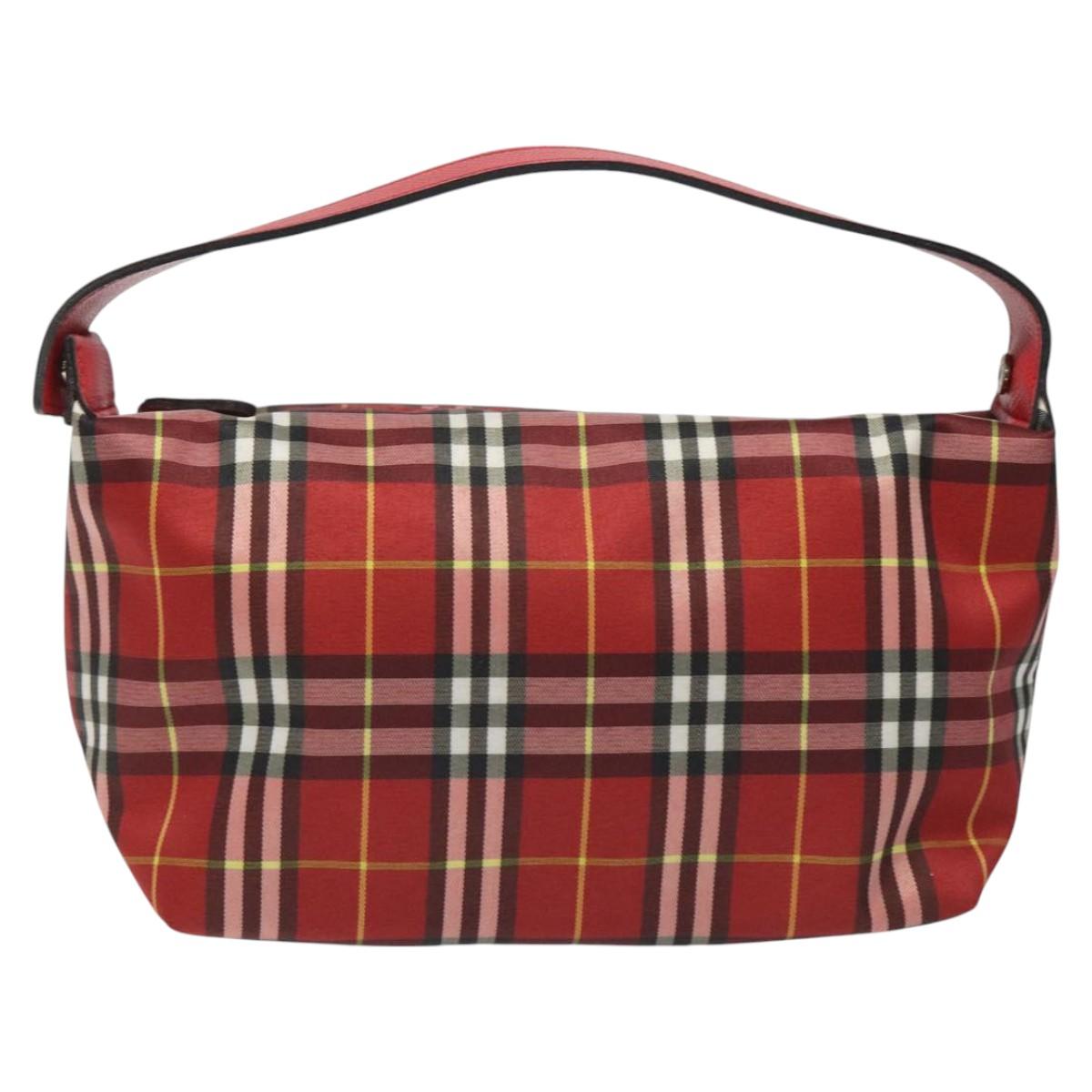 BURBERRY Nova Check Hand Bag Nylon Red Auth 110324