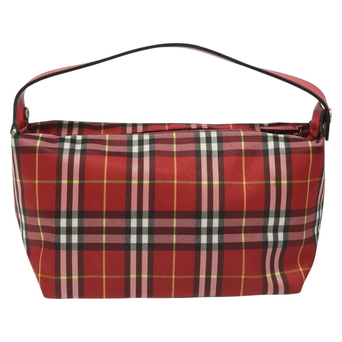 BURBERRY Nova Check Hand Bag Nylon Red Auth 110324