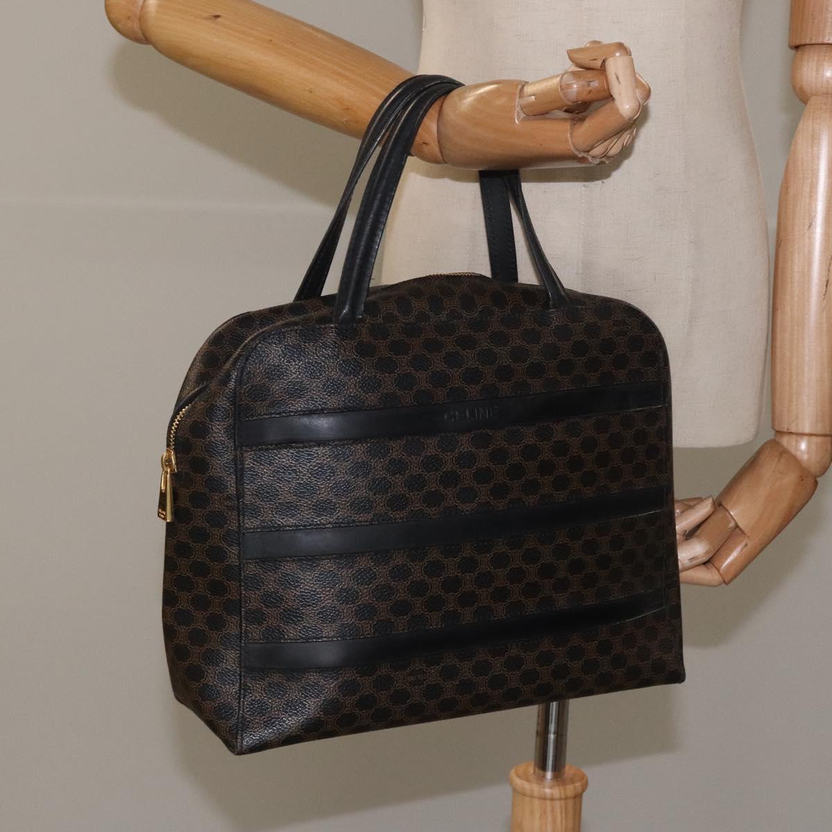 CELINE Macadam Canvas Hand Bag PVC Leather Black Auth 110331