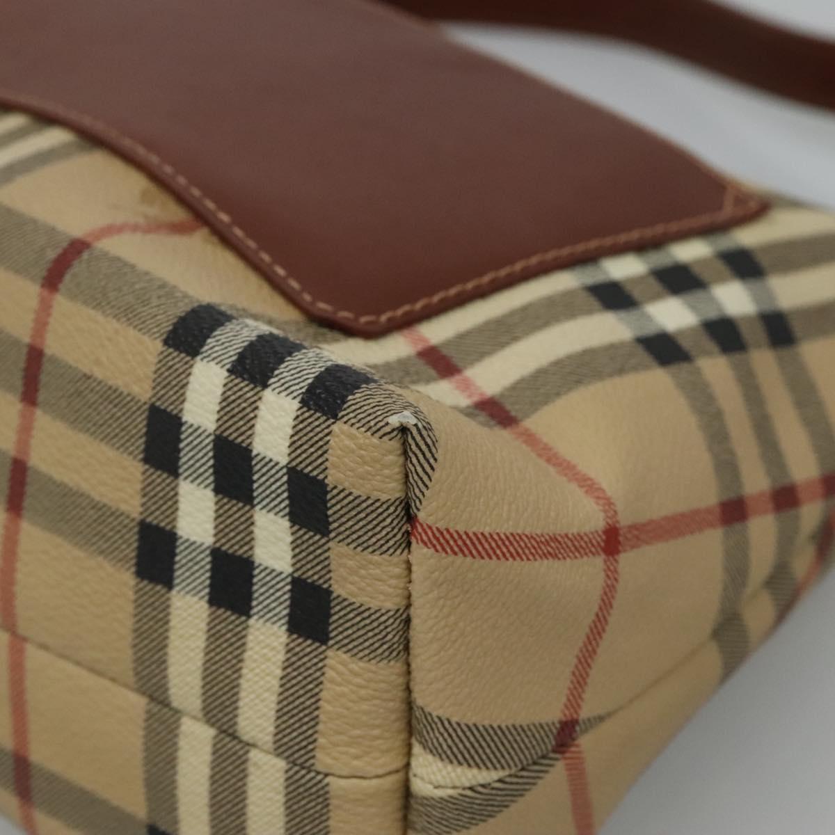 BURBERRY Nova Check Shoulder Bag PVC Leather Beige Brown Auth 110337
