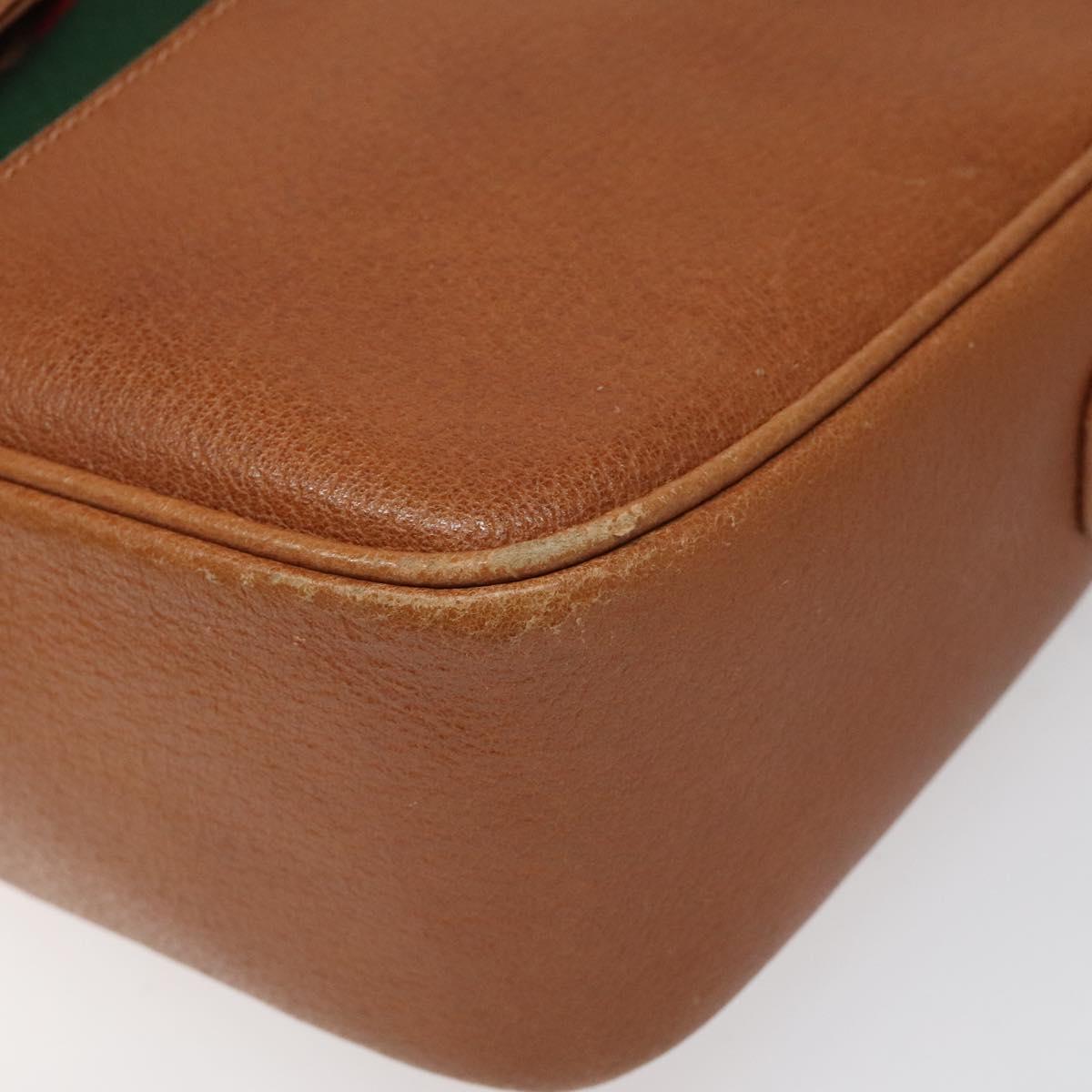 GUCCI Web Sherry Line Shoulder Bag Leather Brown Gold Auth 110342