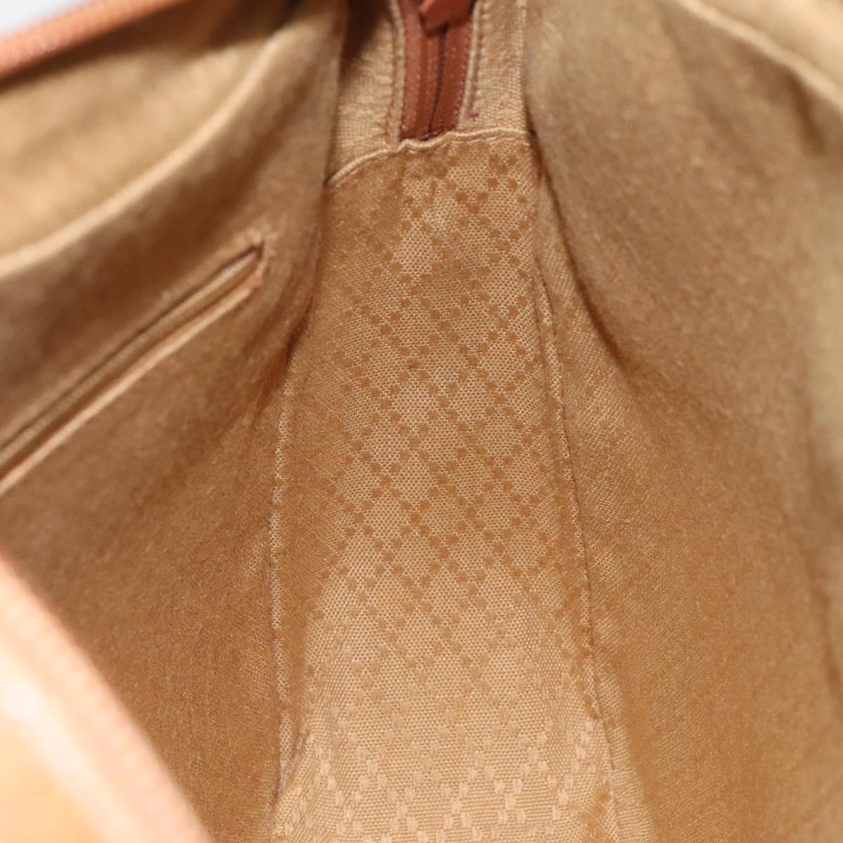 GUCCI Web Sherry Line Shoulder Bag Leather Brown Gold Auth 110342