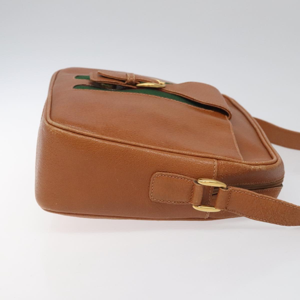 GUCCI Web Sherry Line Shoulder Bag Leather Brown Gold Auth 110342
