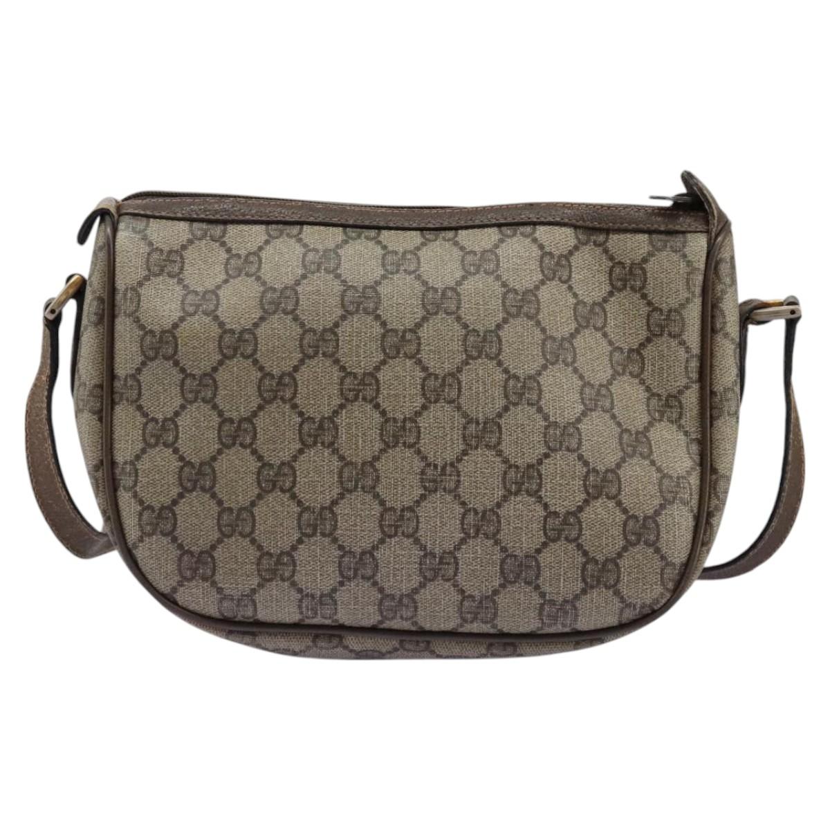 GUCCI Micro GG Supreme Web Sherry Line Shoulder Bag PVC Beige gold Auth 110383