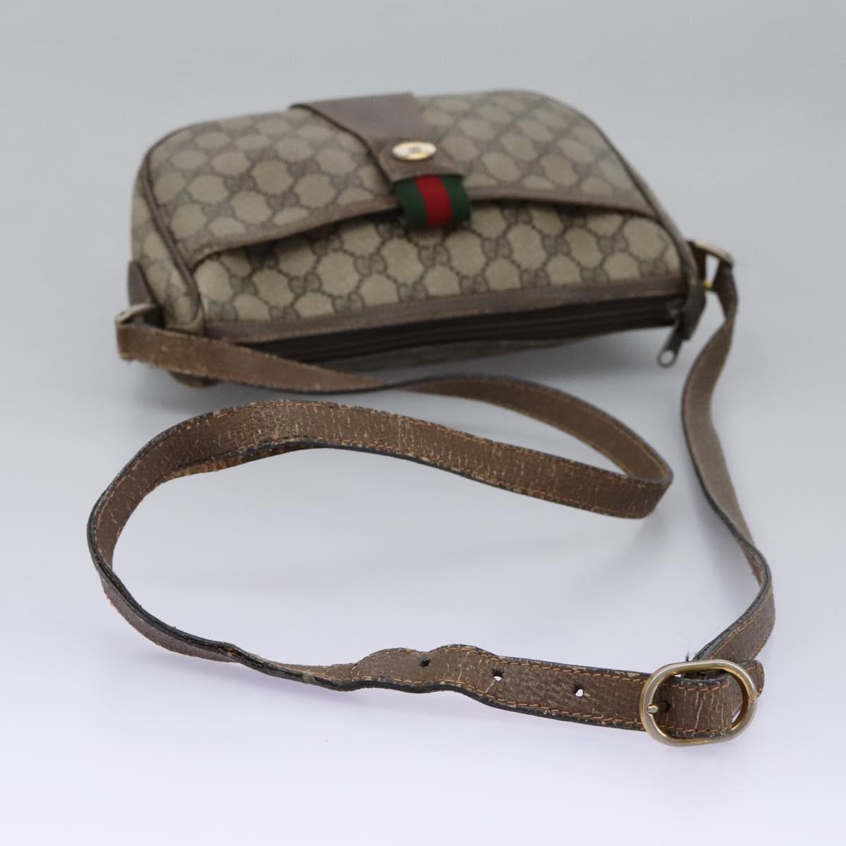 GUCCI Micro GG Supreme Web Sherry Line Shoulder Bag PVC Beige gold Auth 110383