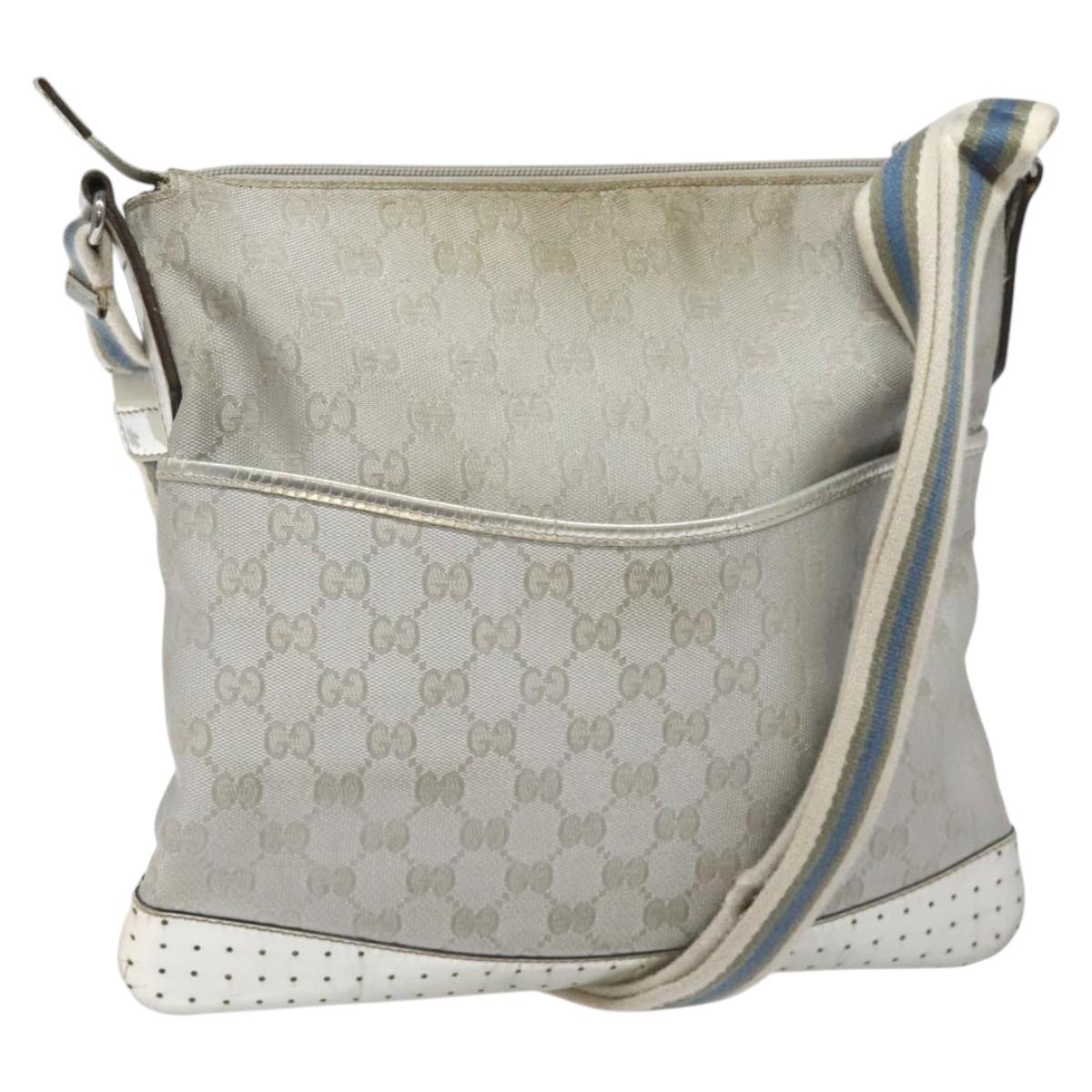 GUCCI GG Canvas Shoulder Bag Silver Blue 145857 Auth 110391