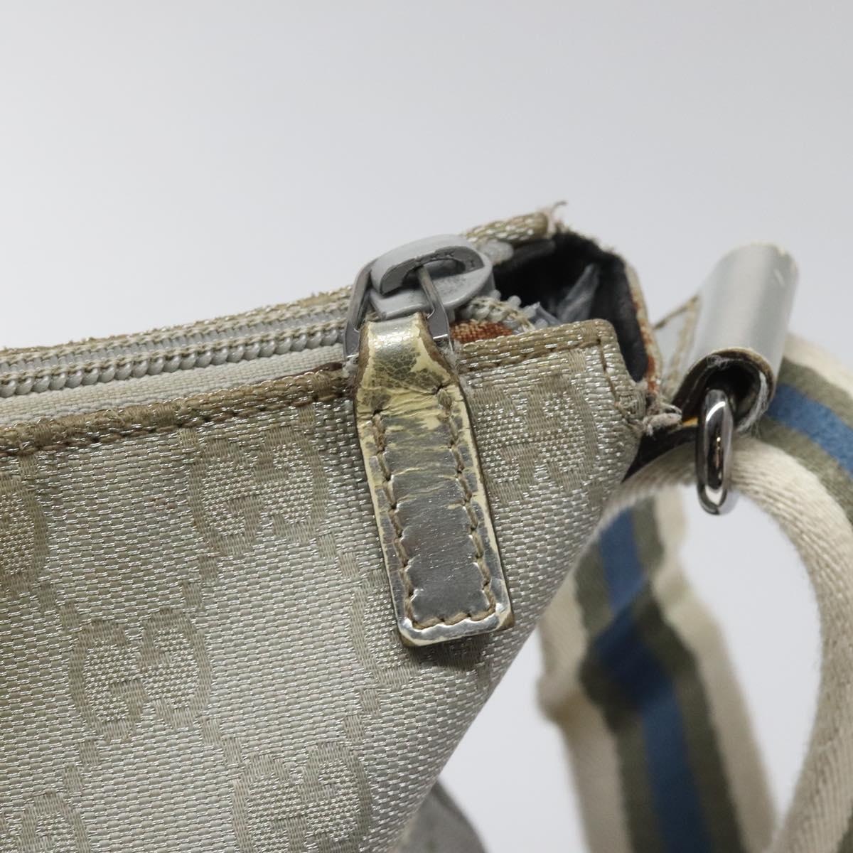 GUCCI GG Canvas Shoulder Bag Silver Blue 145857 Auth 110391