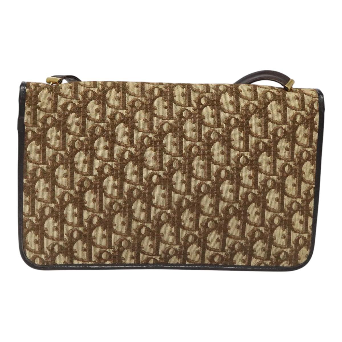 Christian Dior Trotter Canvas Shoulder Bag Brown Auth 110400