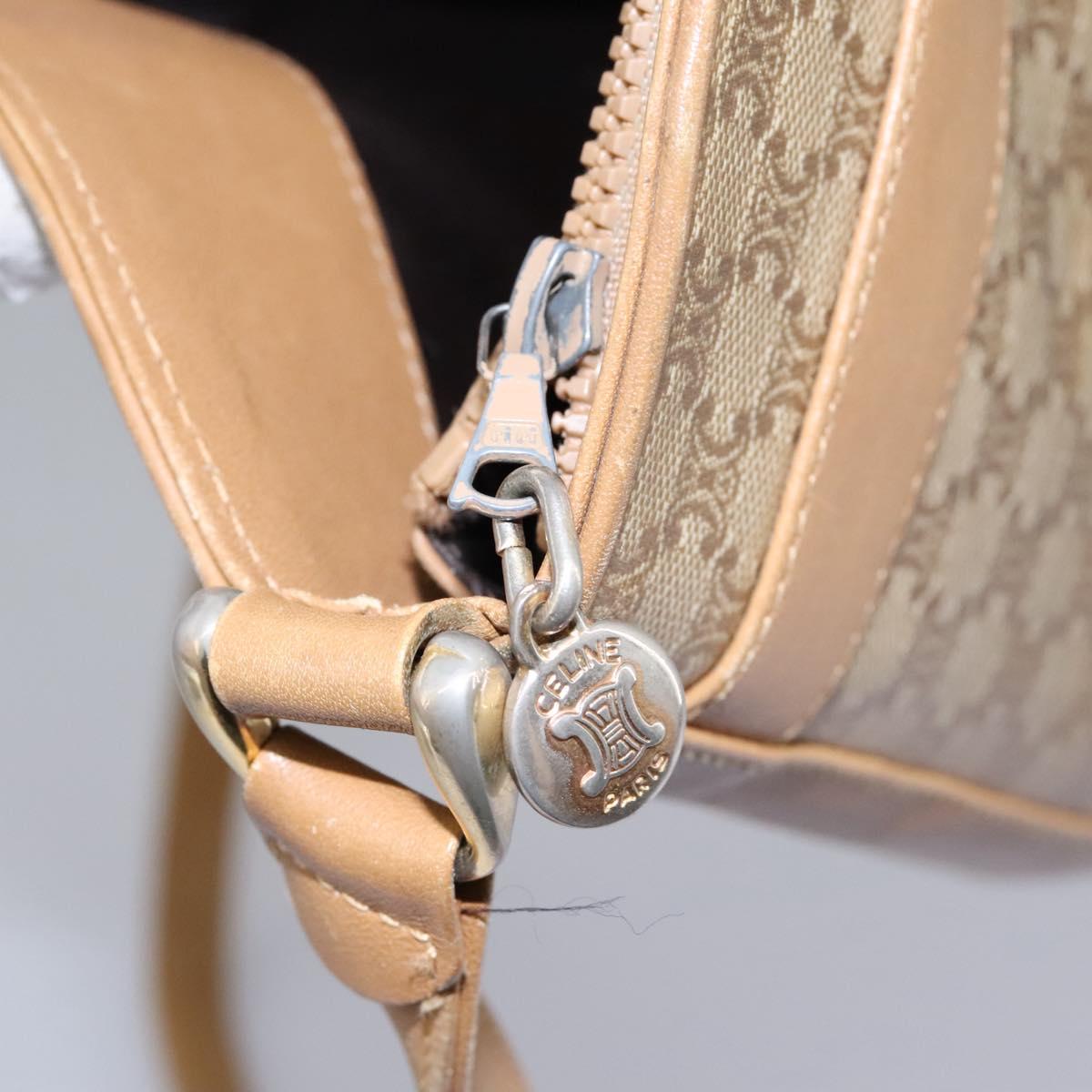 CELINE Macadam Canvas Shoulder Bag PVC Leather Beige Auth 110402