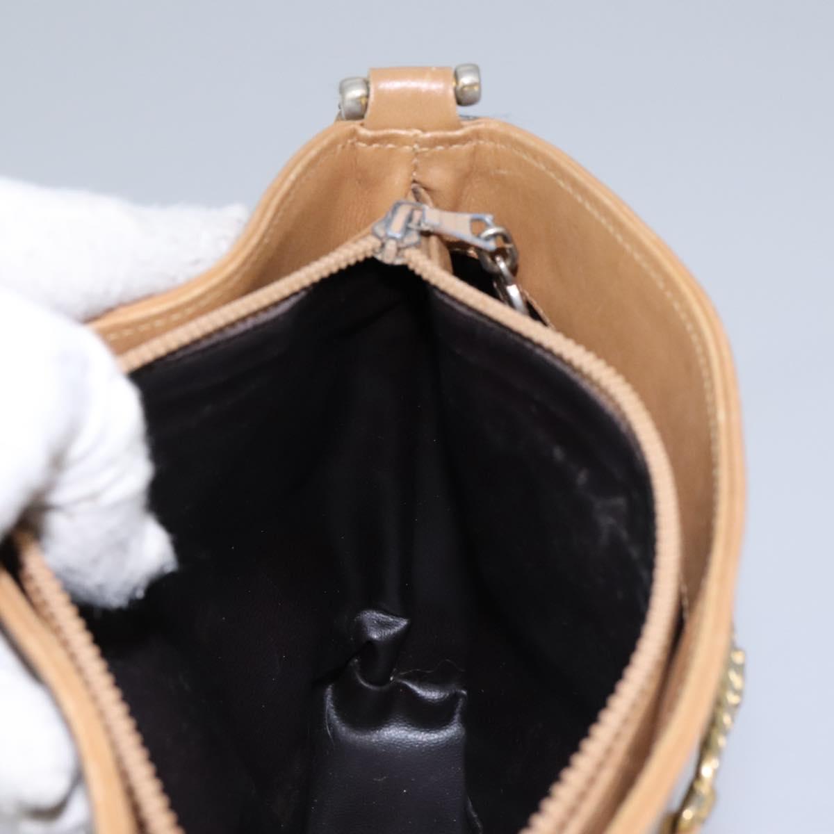 CELINE Macadam Canvas Shoulder Bag PVC Leather Beige Auth 110402