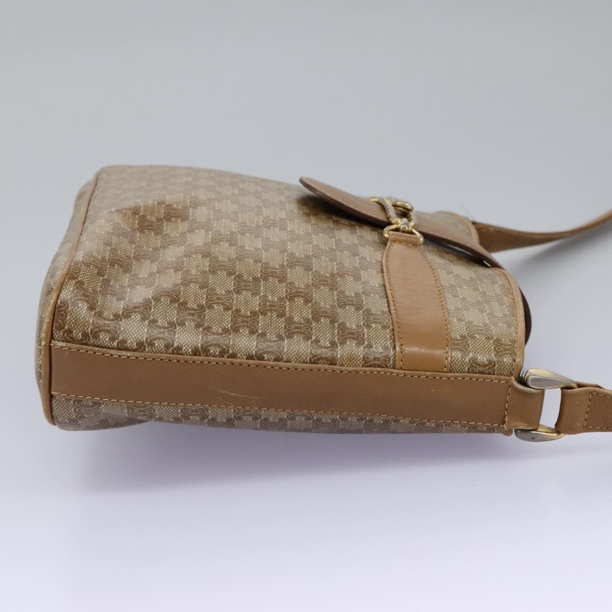 CELINE Macadam Canvas Shoulder Bag PVC Leather Beige Auth 110402