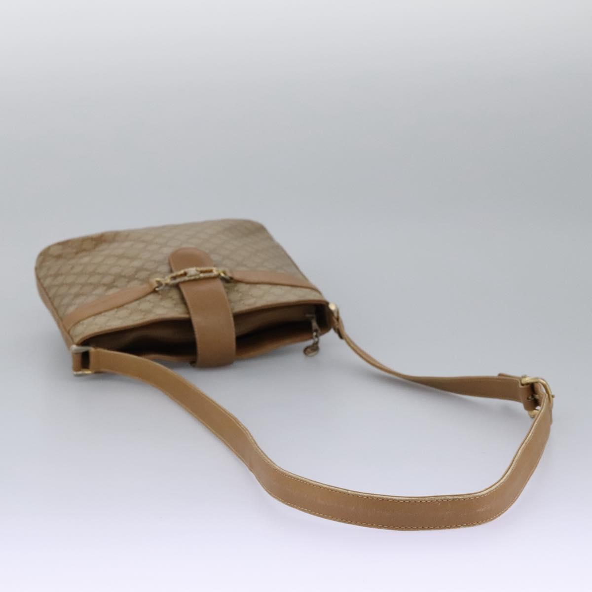 CELINE Macadam Canvas Shoulder Bag PVC Leather Beige Auth 110402