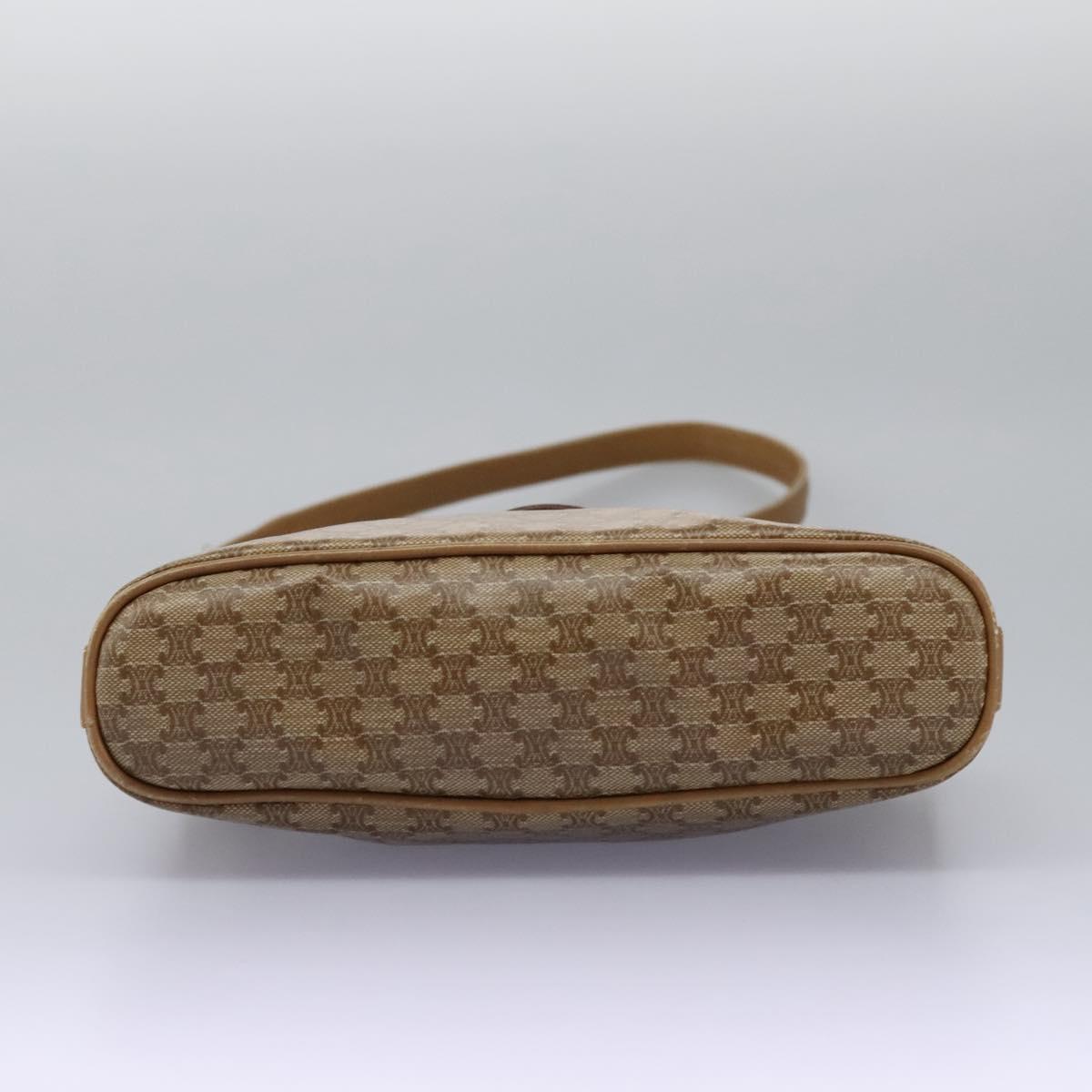 CELINE Macadam Canvas Shoulder Bag PVC Leather Beige Auth 110402