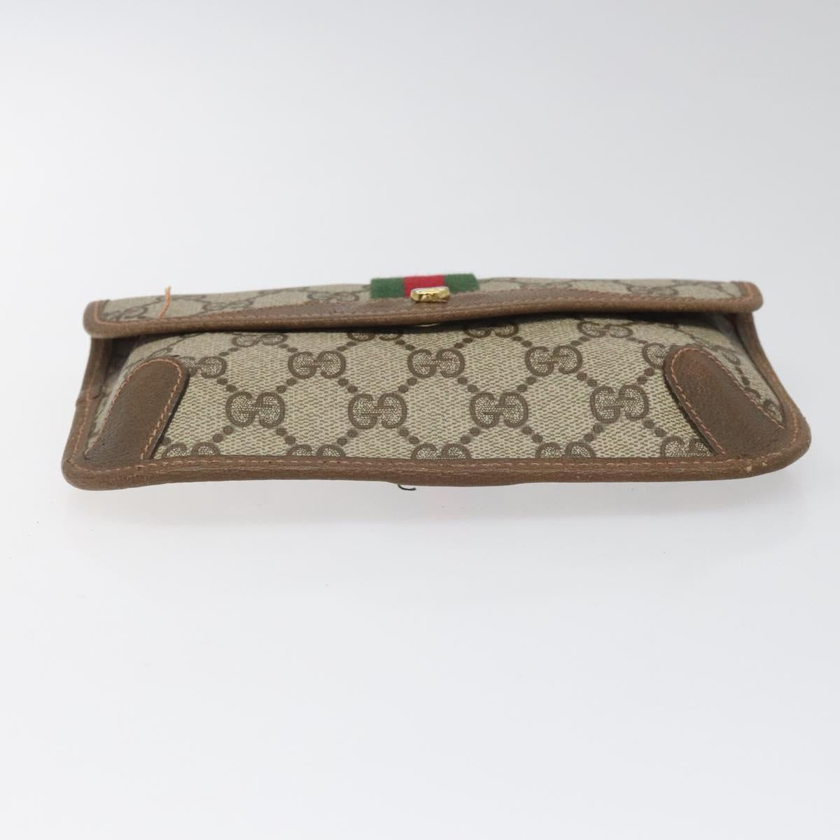 GUCCI GG Supreme Web Sherry Line Pouch PVC Leather Beige 89 01 021 Auth 110412