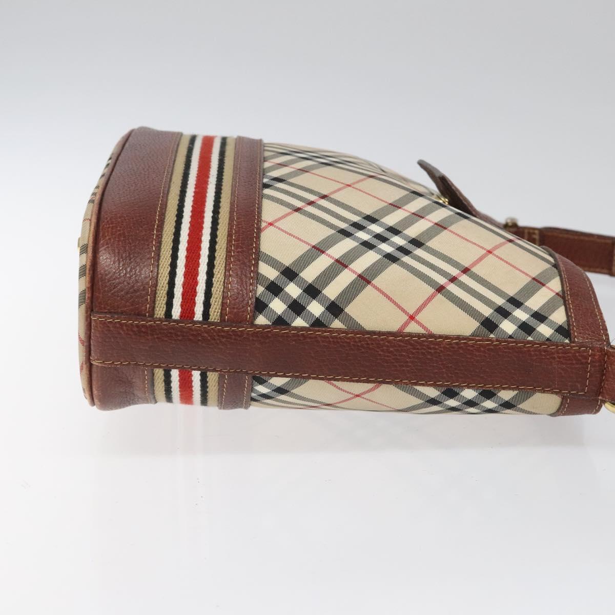 BURBERRY Nova Check Blue Label Shoulder Bag Nylon Leather Beige Auth 110429