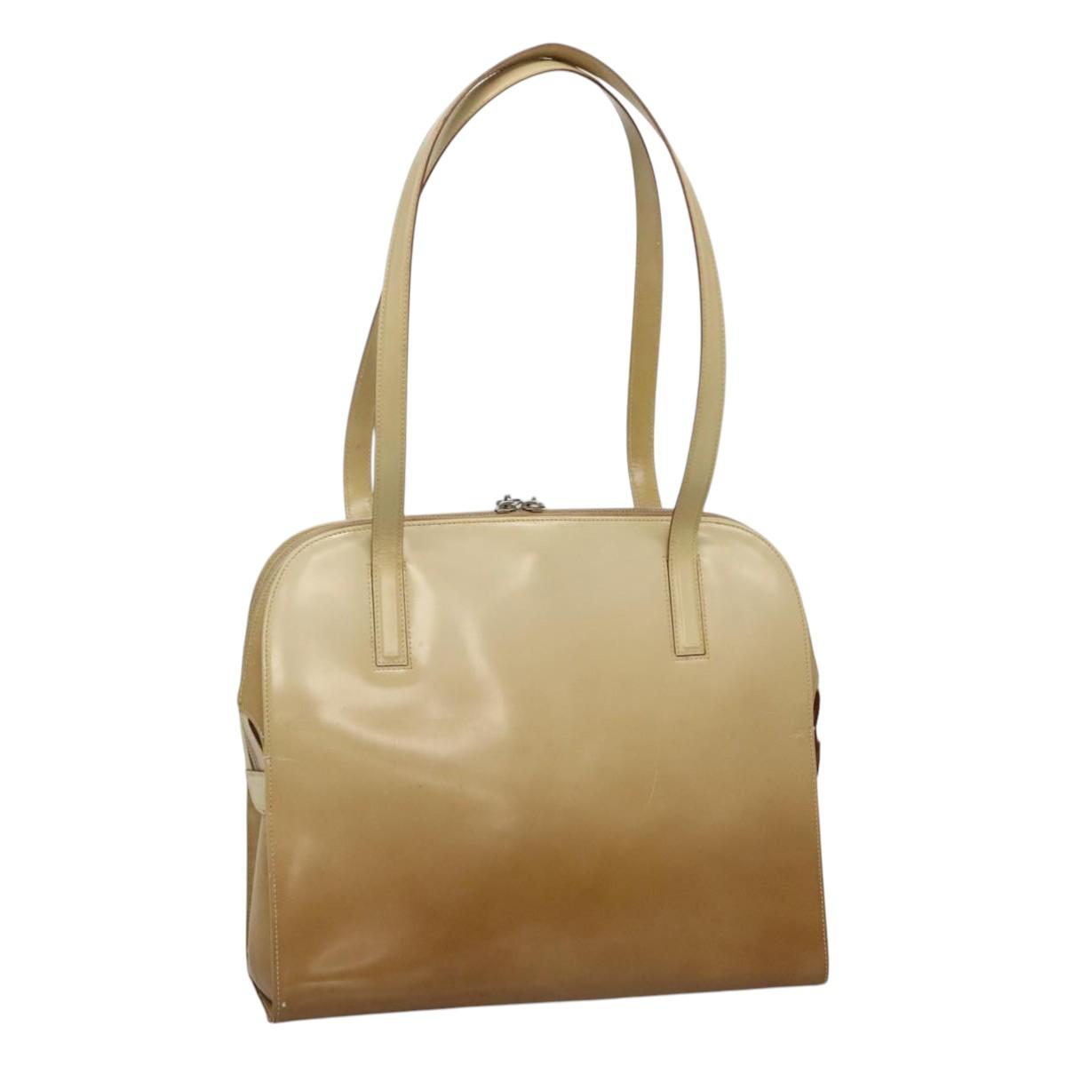Salvatore Ferragamo Shoulder Bag Patent leather Beige Auth 110481