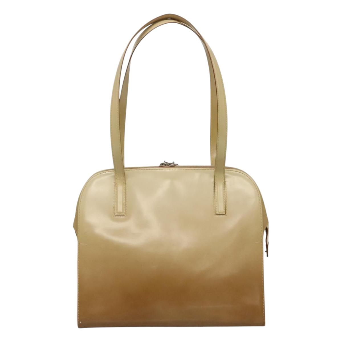 Salvatore Ferragamo Shoulder Bag Patent leather Beige Auth 110481