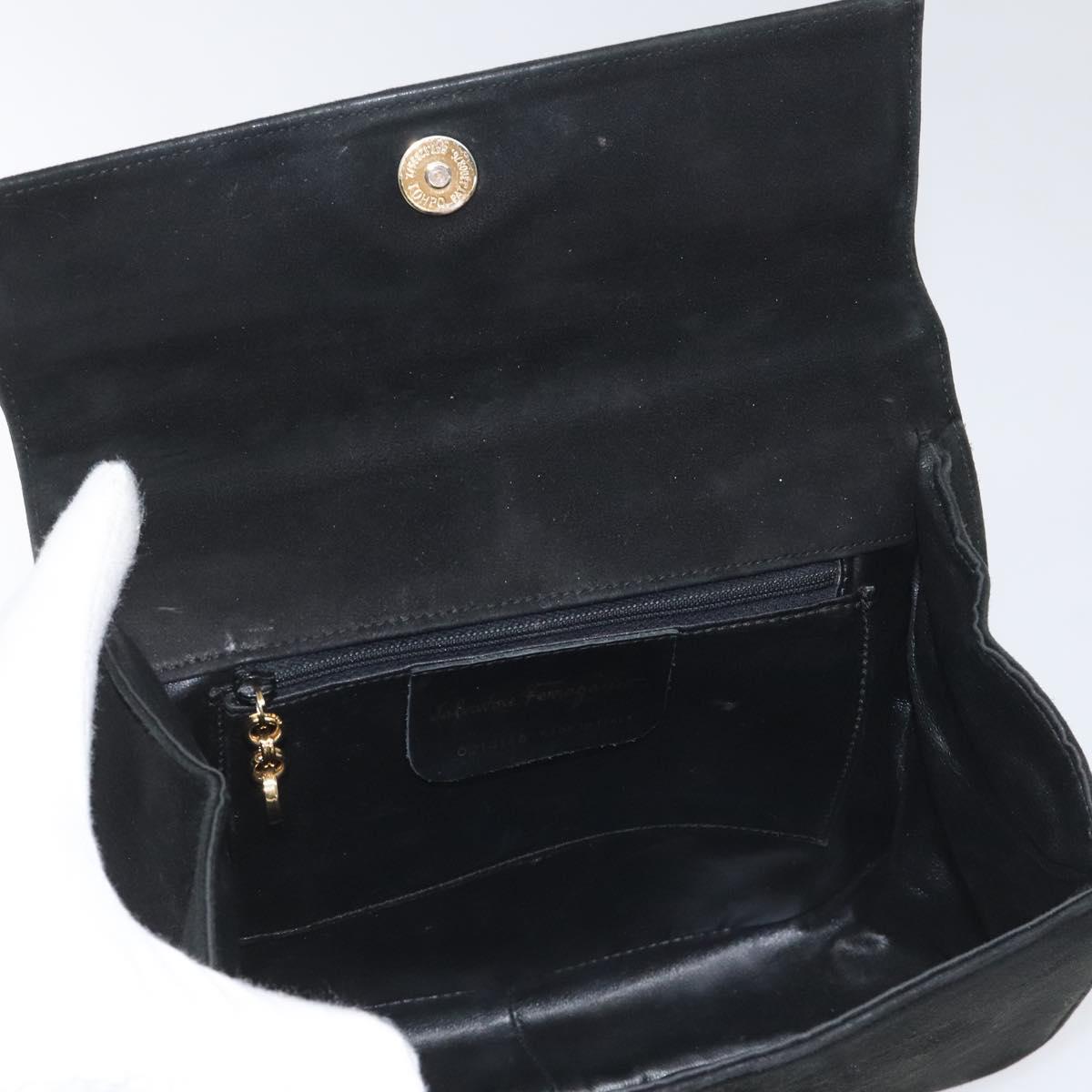 Salvatore Ferragamo Gancini Shoulder Bag Suede Black Gold Auth 110487